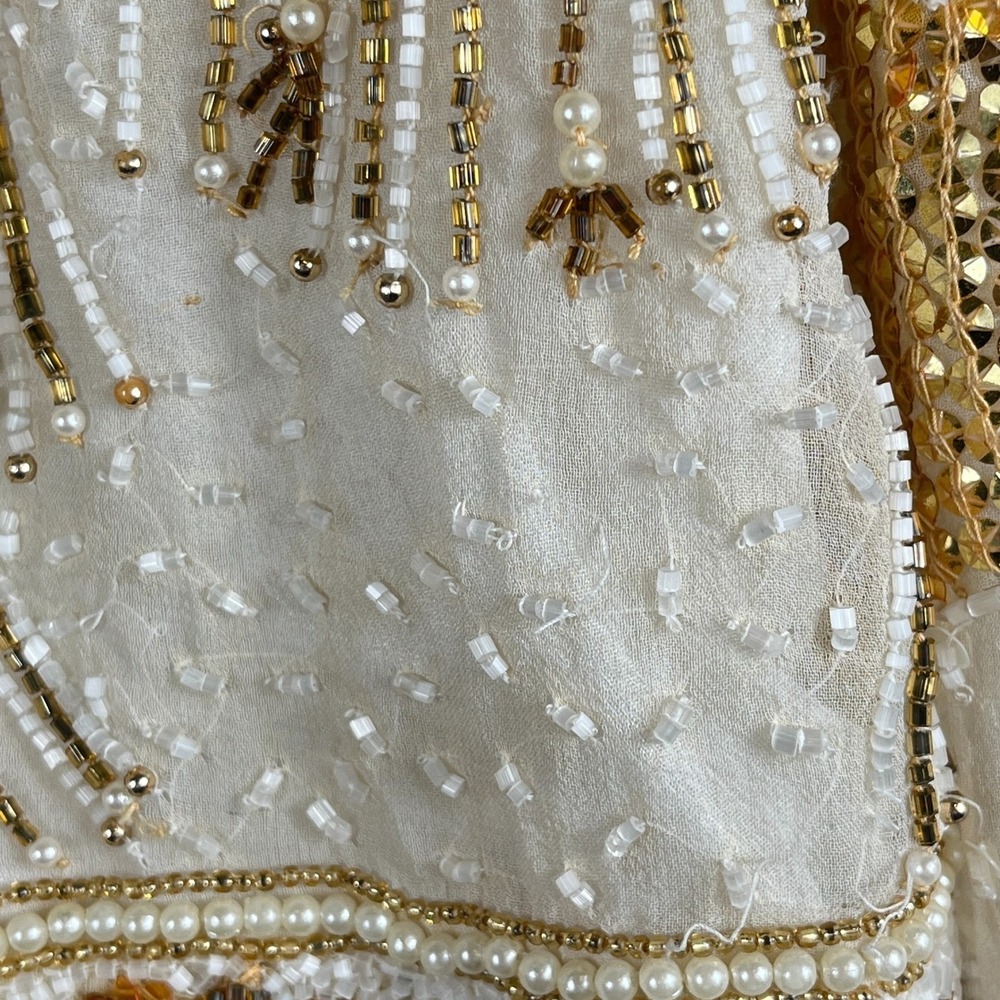 Vintage Niteline Della Roufogali Womens M Silk Beaded Tassel Evening Jacket Gold - Picture 7 of 16